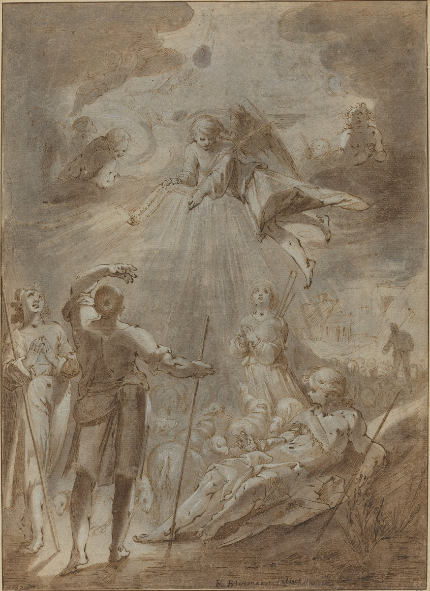 Annunciation to the Shepherds by Gerrit Pietersz Sweelinck (Dutch, 1566 - 1645 or before), 16X12"(A3)Poster Print