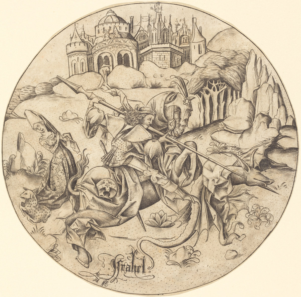 Saint George and the Dragon by Israhel van Meckenem (German, c. 1445 - 1503), 16X12"(A3)Poster Print