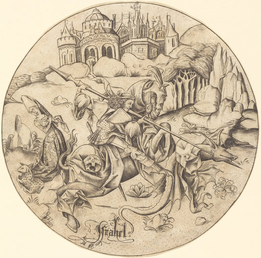 Saint George and the Dragon by Israhel van Meckenem (German, c. 1445 - 1503), 16X12"(A3)Poster Print