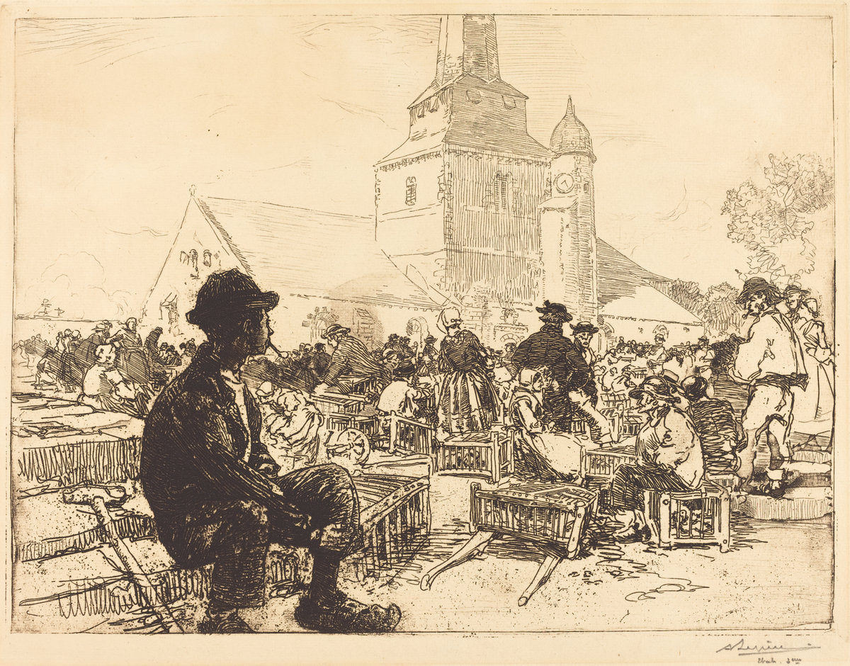 Poultry Market at St.-Jean-de-Mont (Marche a la volaille, a St.-Jean-de-Mont) by Auguste Lepère (French, 1849 - 1918), 16X12"(A3)Poster Print