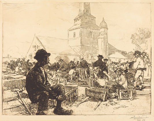 Poultry Market at St.-Jean-de-Mont (Marche a la volaille, a St.-Jean-de-Mont) by Auguste Lepère (French, 1849 - 1918), 16X12"(A3)Poster Print