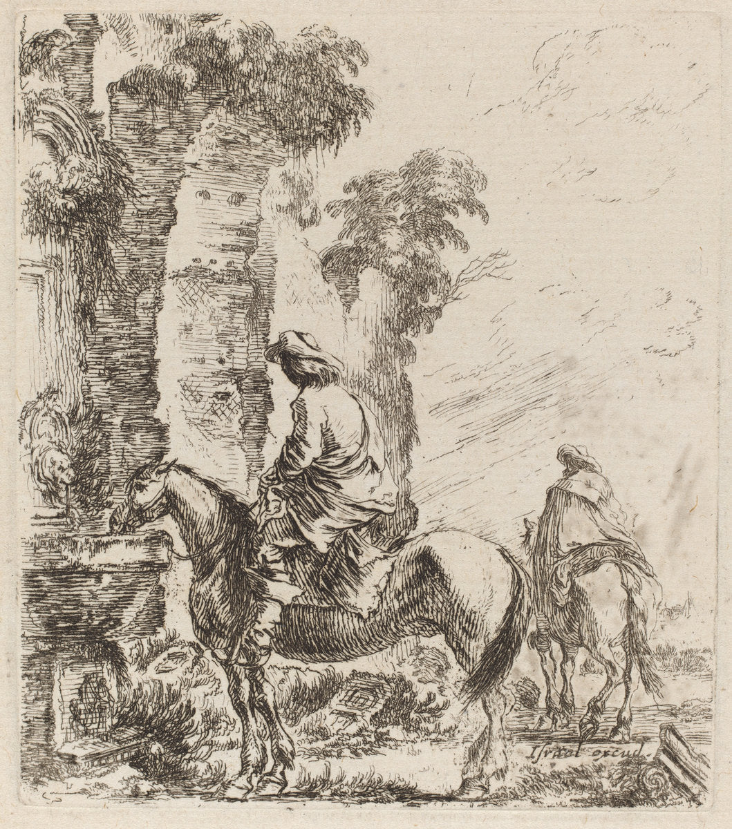 Landscape with Horsemen by Stefano Della Bella (Italian, 1610 - 1664), 16X12"(A3)Poster Print