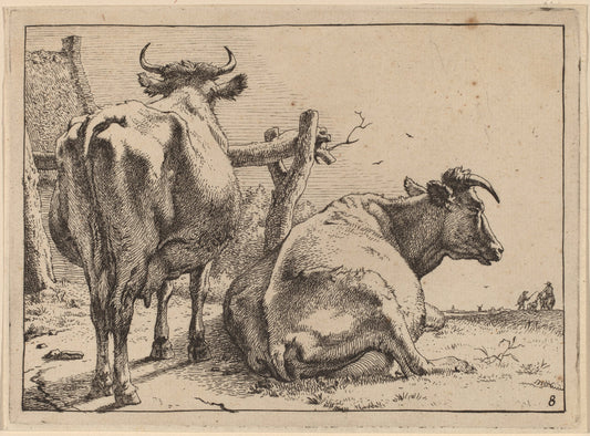 Two Cows Seen from Behind by Paulus Potter (Dutch, 1625 - 1654), 16X12"(A3)Poster Print