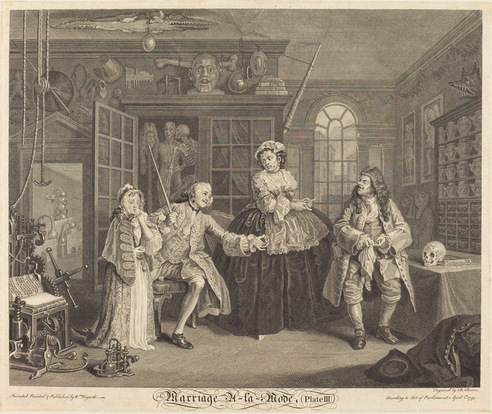 Marriage a la Mode: pl. 3 by Bernard Baron after William Hogarth (French, 1696 - 1762), 16X12