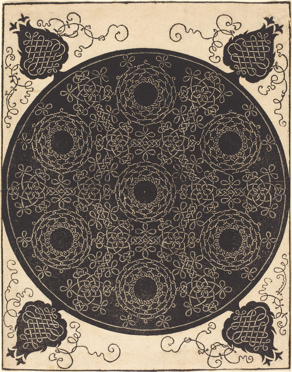 The Fourth Knot (combining seven circular groups of knots with black centers) by Albrecht Dürer (German, 1471 - 1528), 16X12"(A3)Poster Print