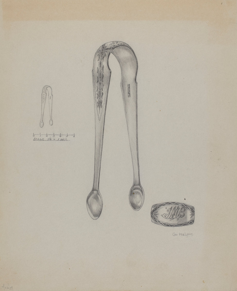 Silver Sugar Tongs by Grace Halpin (American, active c. 1935), 16X12"(A3)Poster Print