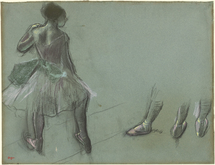 Dancer Seen from Behind and Three Studies of Feet by Edgar Degas (French, 1834 - 1917), 16X12