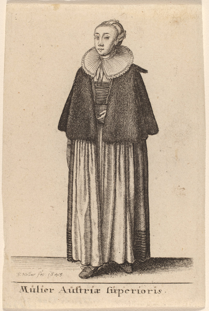 Mulier Austriae Superioris by Wenceslaus Hollar (Bohemian, 1607 - 1677), 16X12"(A3)Poster Print