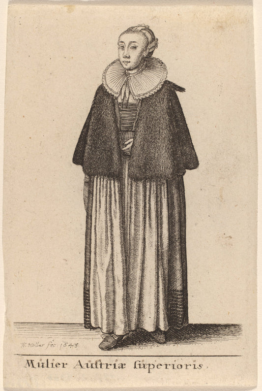 Mulier Austriae Superioris by Wenceslaus Hollar (Bohemian, 1607 - 1677), 16X12"(A3)Poster Print