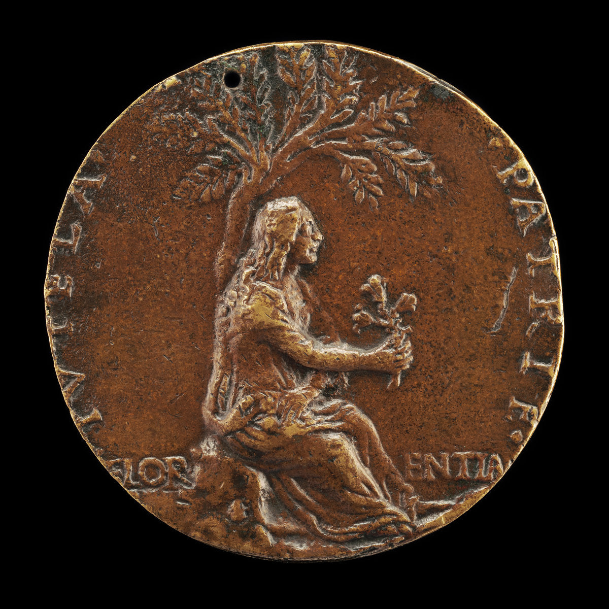 Florence under a Laurel(?) Tree, Holding Three Lilies [reverse] by Niccolò Fiorentino (Florentine, 1430 - 1514), 16X12"(A3)Poster Print