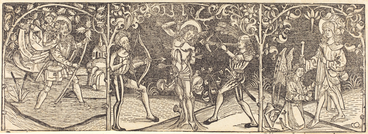 c. 1495 by German 15th Century (Saints Christopher, Sebastian, and Roche), 16X12"(A3)Poster Print
