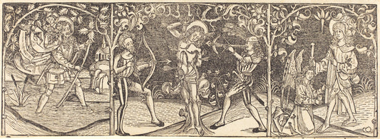 c. 1495 by German 15th Century (Saints Christopher, Sebastian, and Roche), 16X12"(A3)Poster Print