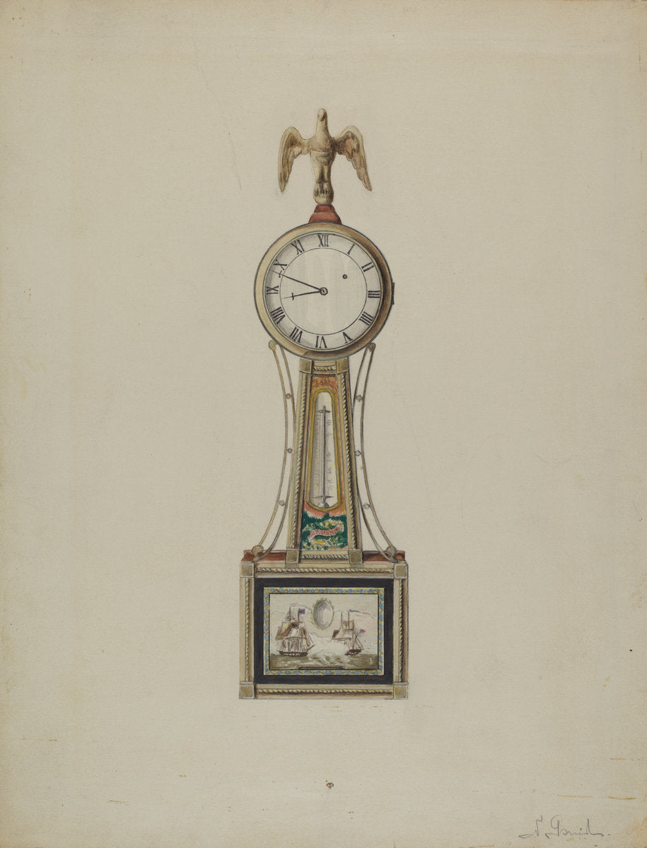 Banjo Clock by Nicholas Gorid (American, active c. 1935), 16X12"(A3)Poster Print