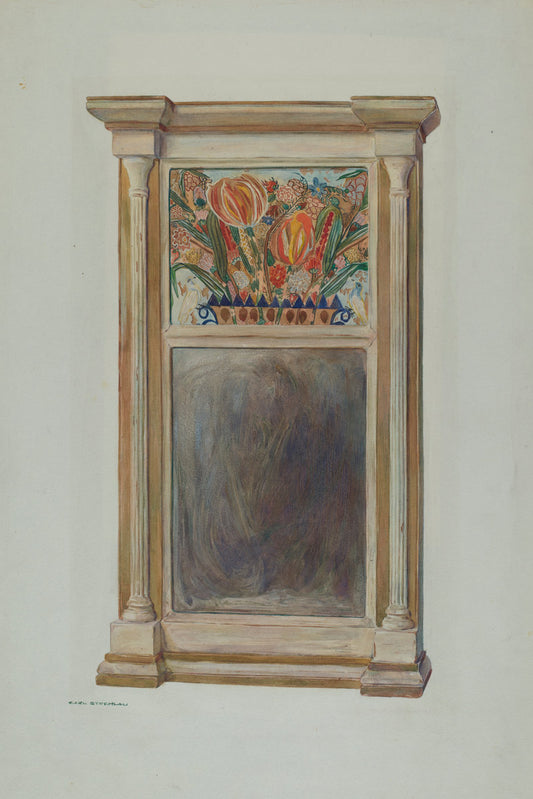Looking Glass with Decorated Glass Panel by Carl Strehlau (American, active c. 1935), 16X12"(A3)Poster Print