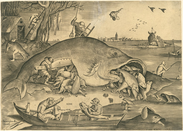The Big Fish Eat the Little Fish by Pieter van der Heyden after Pieter Bruegel the Elder (after Hieronymus Bosch?) (Flemish, active c. 1551/1572), 16X12"(A3)Poster Print