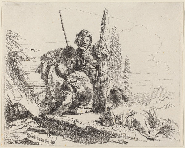 Three Soldiers and a Youth by Giovanni Battista Tiepolo (Italian, 1696 - 1770), 16X12"(A3)Poster Print