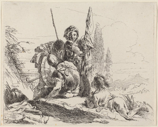 Three Soldiers and a Youth by Giovanni Battista Tiepolo (Italian, 1696 - 1770), 16X12"(A3)Poster Print