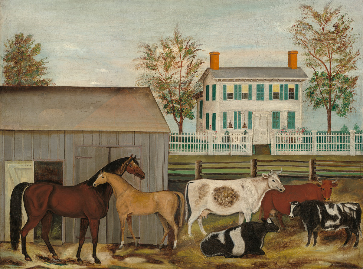 The Barnyard by Amzi Emmons Zeliff (American, 1831 - 1915), 16X12"(A3)Poster Print