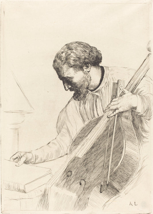 Contre-bass Player (Le joueur de contre-basse) by Alphonse Legros (French, 1837 - 1911), 16X12"(A3)Poster Print