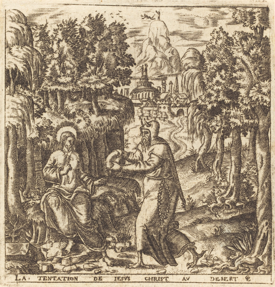 The Temptation of Christ by Léonard Gaultier (French, 1561 - 1641), 16X12"(A3)Poster Print