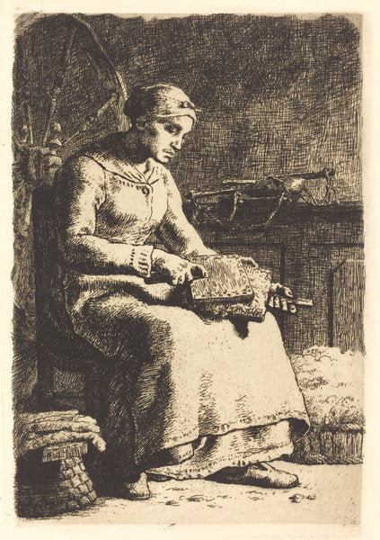 The Wool Carder (La cardeuse) by Jean-François Millet (French, 1814 - 1875), 16X12"(A3)Poster Print