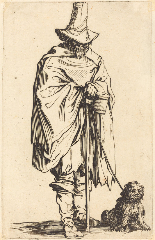 Beggar with Dog by Jacques Callot (French, 1592 - 1635), 16X12"(A3)Poster Print