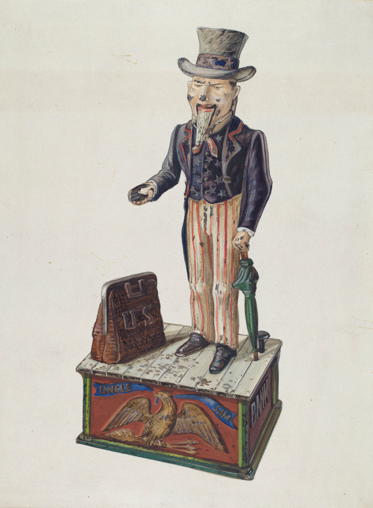 Toy Bank: Uncle Sam by Kurt Melzer (American, active c. 1935), 16X12"(A3)Poster Print