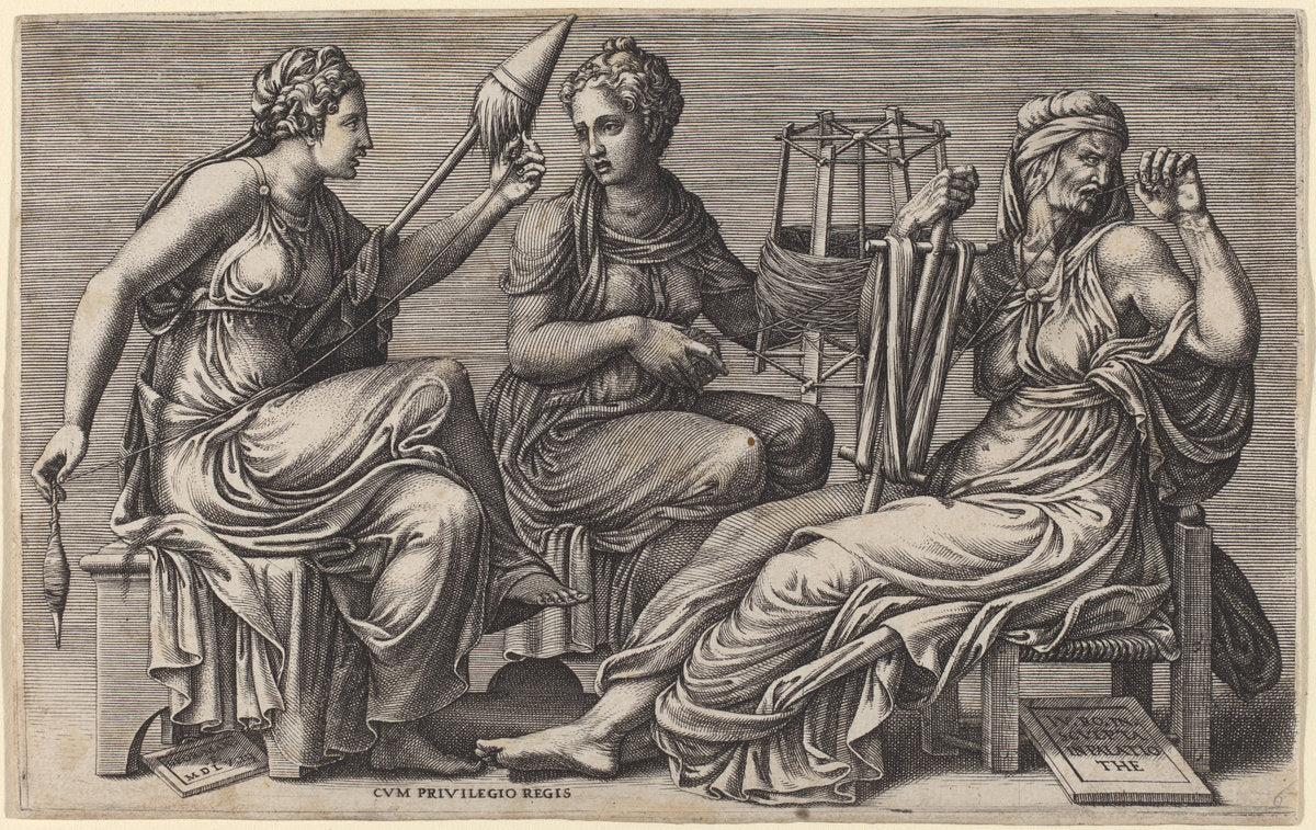The Three Fates by Giorgio Ghisi after Giulio Romano (Italian, 1520 - 1582), 16X12"(A3)Poster Print
