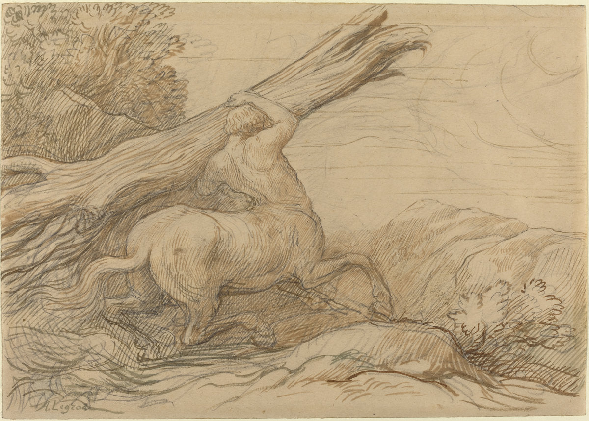 Centaur Carrying a Tree Trunk by Alphonse Legros (French, 1837 - 1911), 16X12"(A3)Poster Print