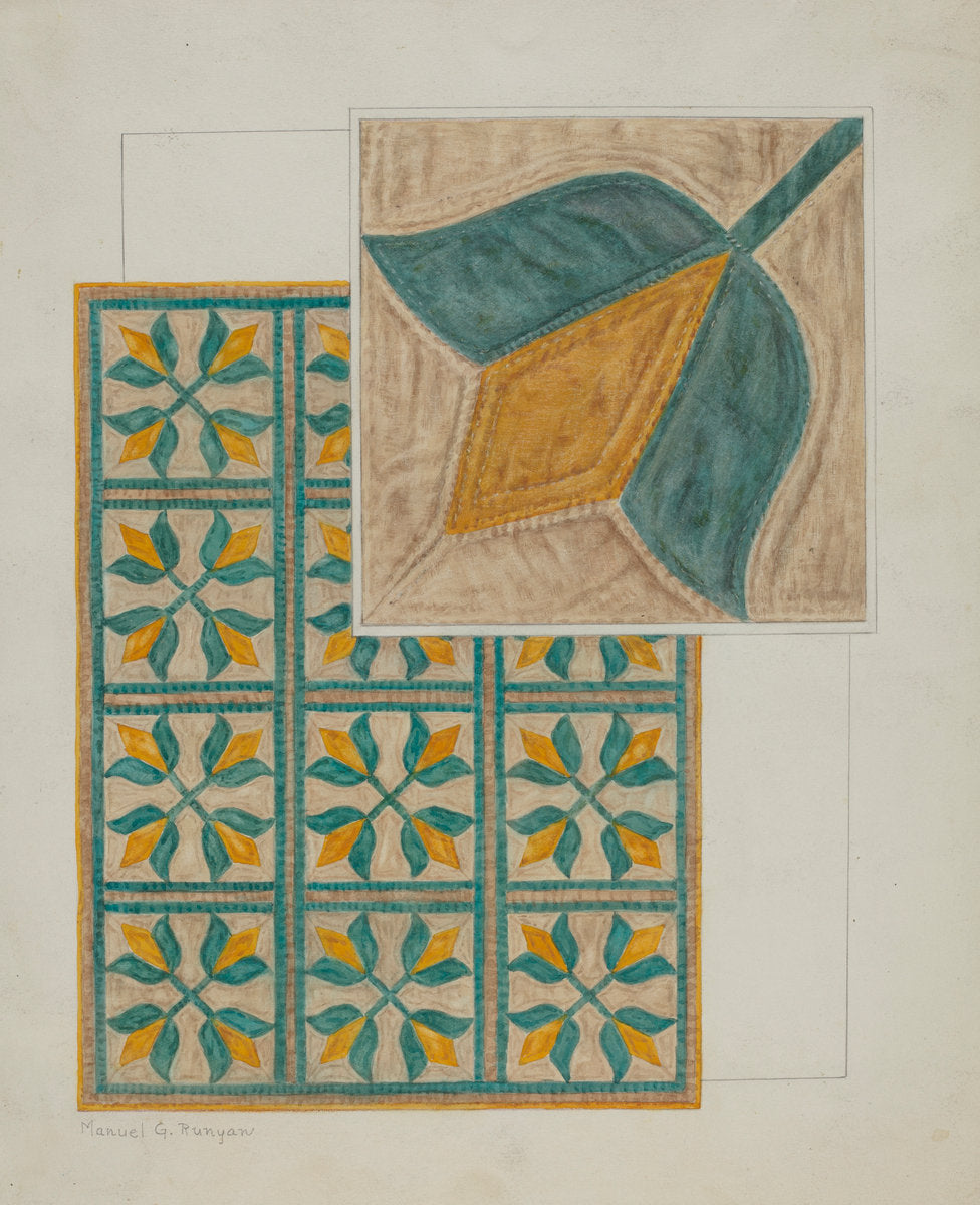 Coverlet-Applique Quilt by Manuel G. Runyan (American, active c. 1935), 16X12"(A3)Poster Print