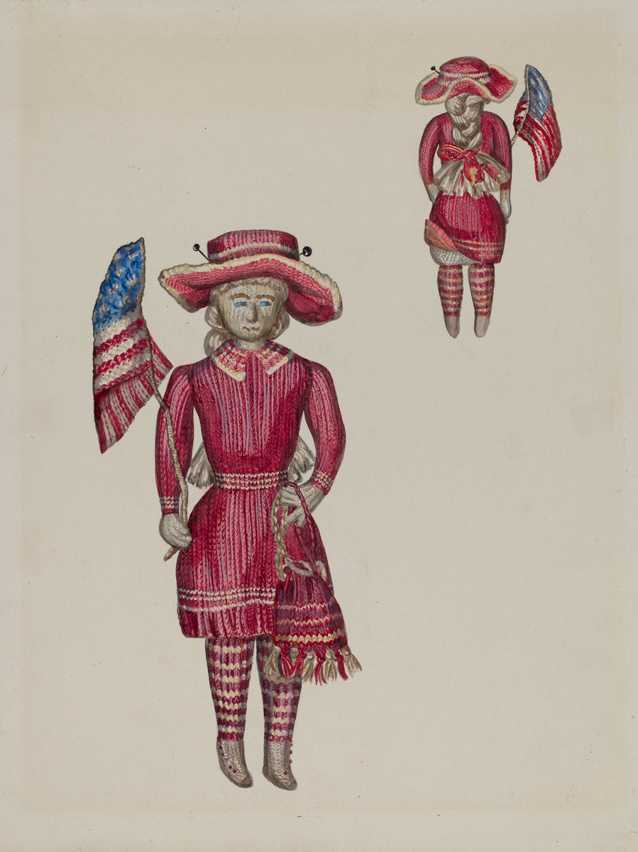 Knitted Doll with Flag by Verna Tallman (American, active c. 1935), 16X12"(A3)Poster Print