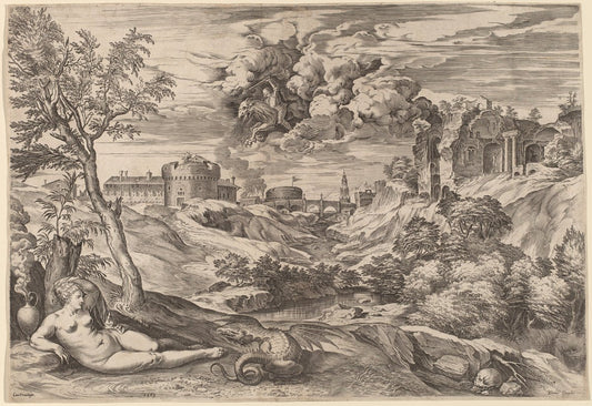 Landscape with Roger Liberating Angelica by Cornelis Cort after Titian (Netherlandish, 1533 - 1578), 16X12"(A3)Poster Print