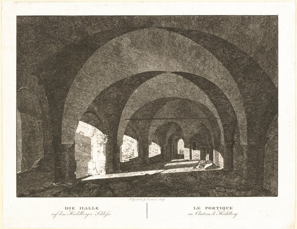 Die Halle auf dem Heidelberger Schlosse (The Hall of Heidelberg Castle) by Georg Primavesi, after Peter Speeth (German, 1774 - 1855), 16X12"(A3)Poster Print