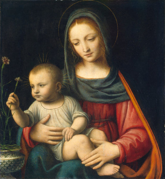 The Madonna of the Carnation by Bernardino Luini (Italian, c. 1480 - 1532), 16X12"(A3)Poster Print