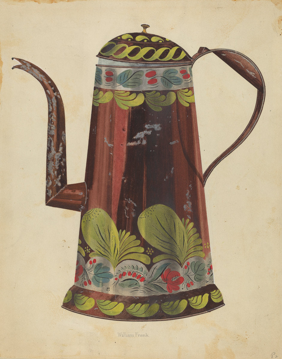 Toleware Tin Coffee Pot by William Frank (American, active c. 1935), 16X12"(A3)Poster Print
