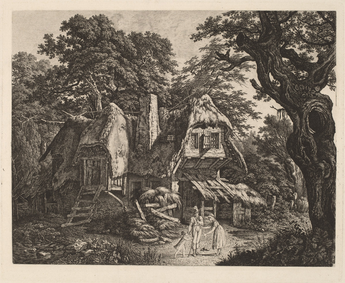 Straw-Thatched Hut with Landscape and Figures by Carl Wilhelm Kolbe (German, 1759 - 1835), 16X12"(A3)Poster Print
