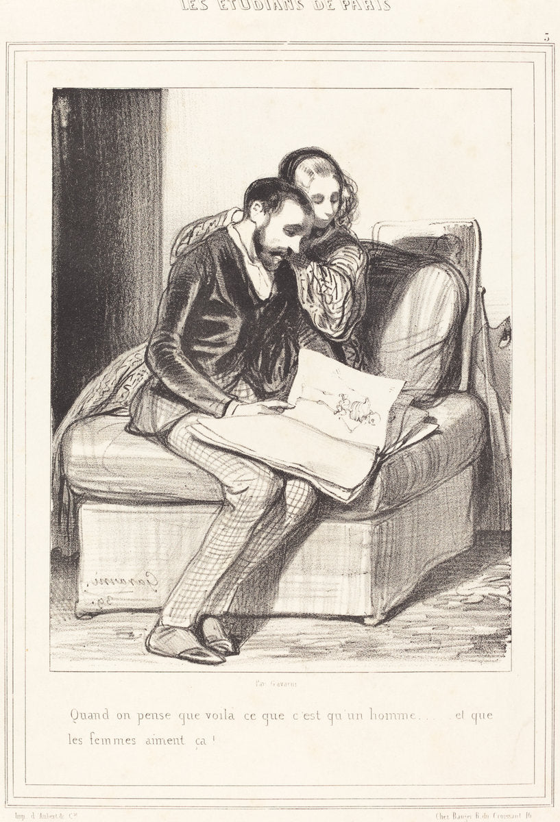 Quand on pense... by Paul Gavarni (French, 1804 - 1866), 16X12"(A3)Poster Print