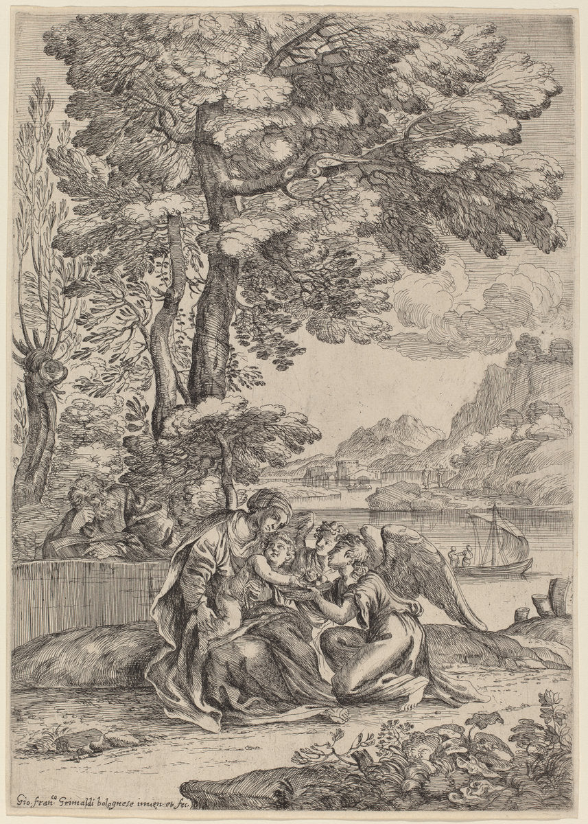 The Rest on the Flight into Egypt by Giovanni Francesco Grimaldi (Italian, 1606 - 1680), 16X12"(A3)Poster Print