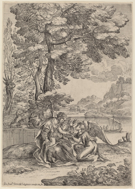 The Rest on the Flight into Egypt by Giovanni Francesco Grimaldi (Italian, 1606 - 1680), 16X12"(A3)Poster Print