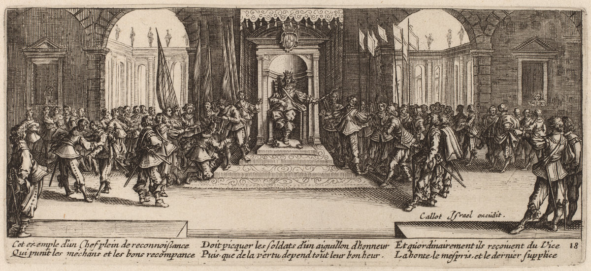 Distribution of Rewards by Gerrit van Schagen after Jacques Callot (Dutch, c. 1642 - 1690 or after), 16X12"(A3)Poster Print