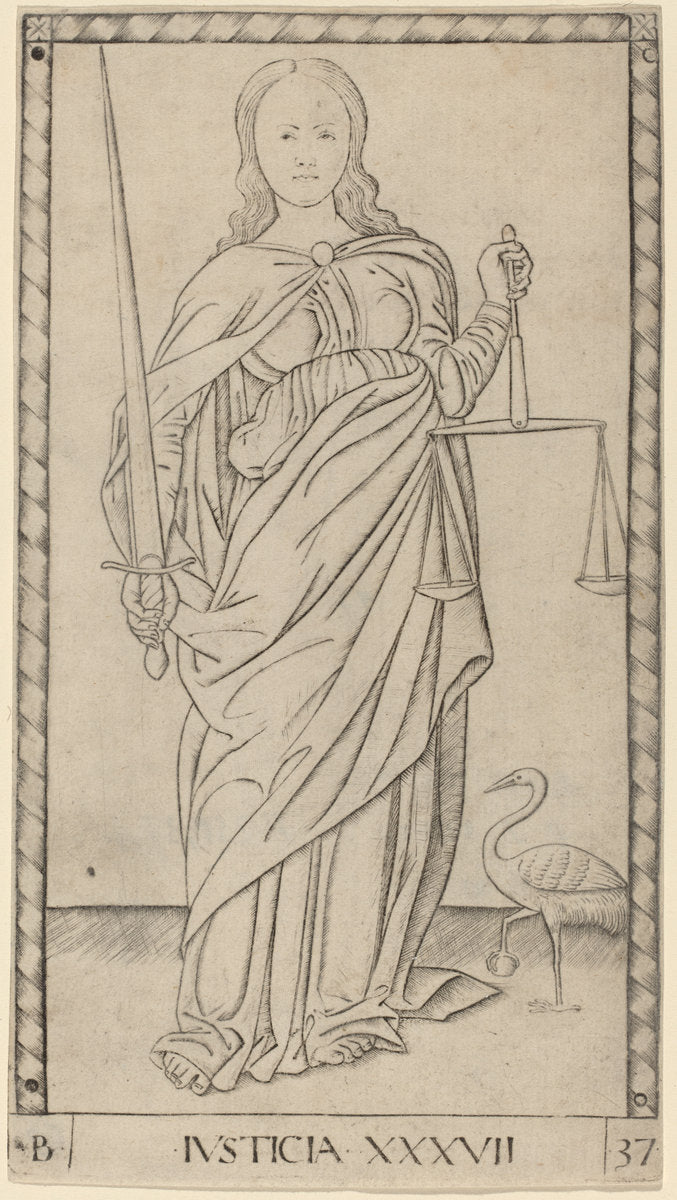 Justicia (Justice) by Master of the E-Series Tarocchi (Italian, active c. 1465), 16X12"(A3)Poster Print