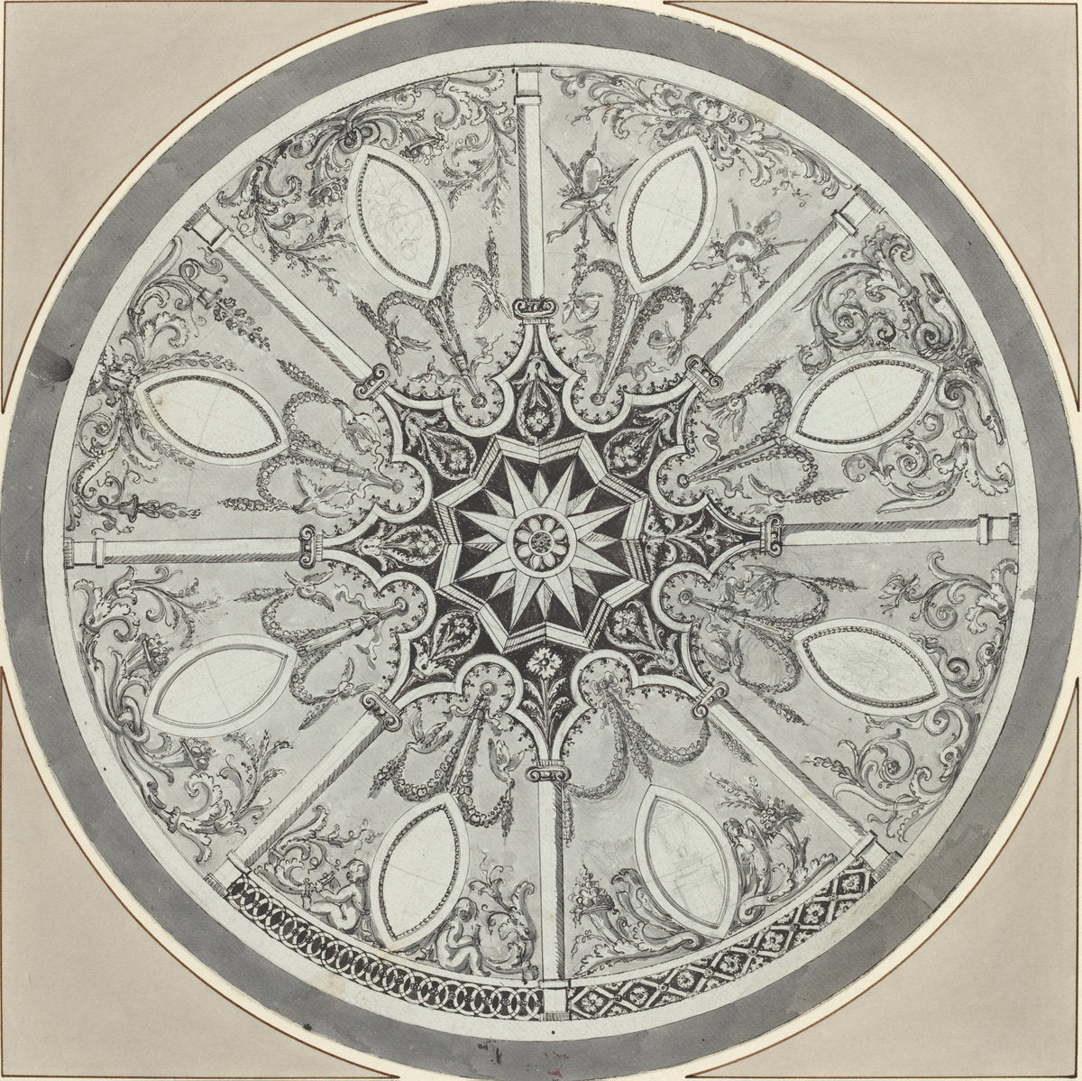 c. 1800 by French or Italian 18th Century (Design for an Inlaid Circular Table Top, with Alternatives), 16X12"(A3)Poster Print