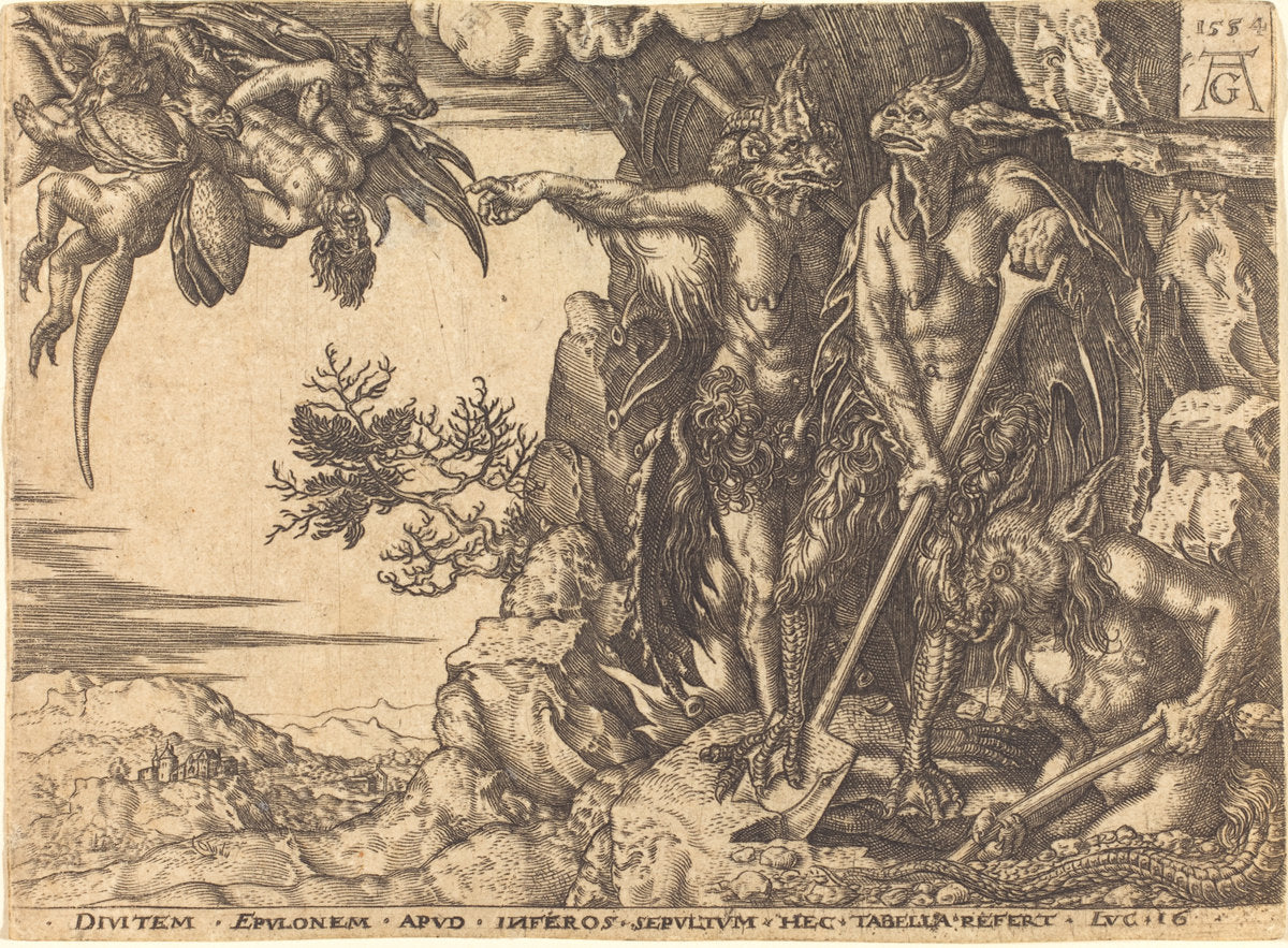 etching by after Heinrich Aldegrever (The Rich Man Being Carried Away by the Devil), 16X12"(A3)Poster Print