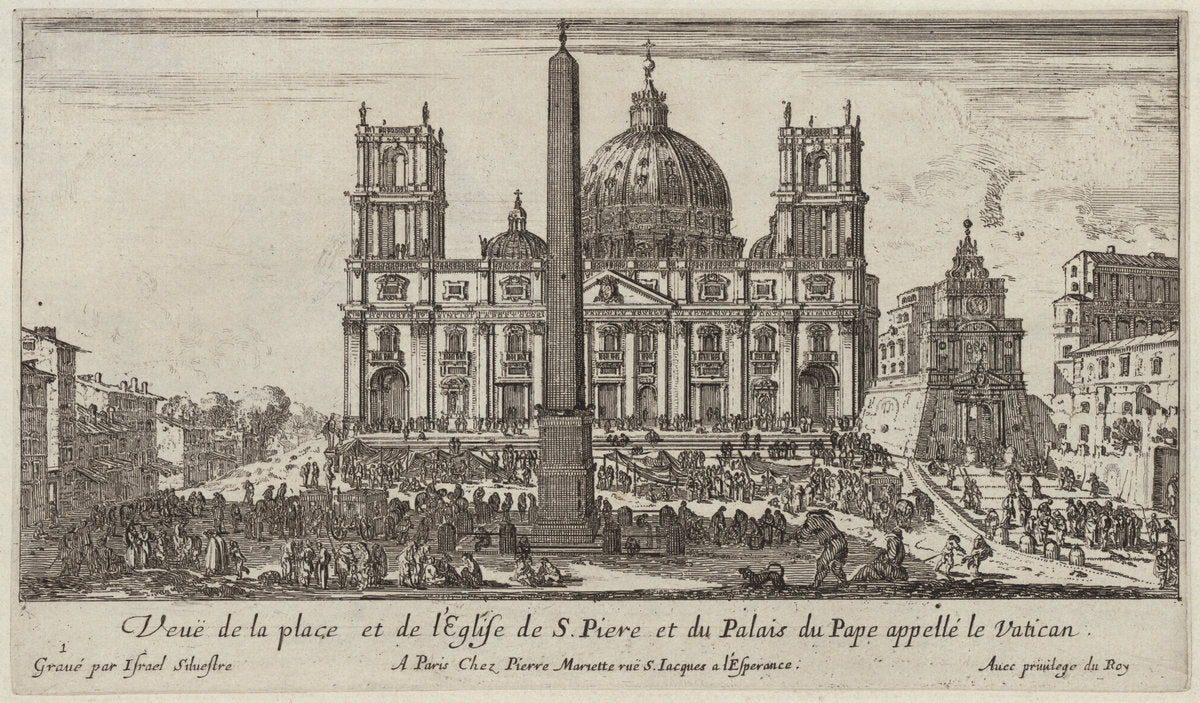 Veuë de la place et de l'Eglise de S. Piere et du Palais du Pape appellé le Vatican by Israël Silvestre (French, 1621 - 1691), 16X12"(A3)Poster Print