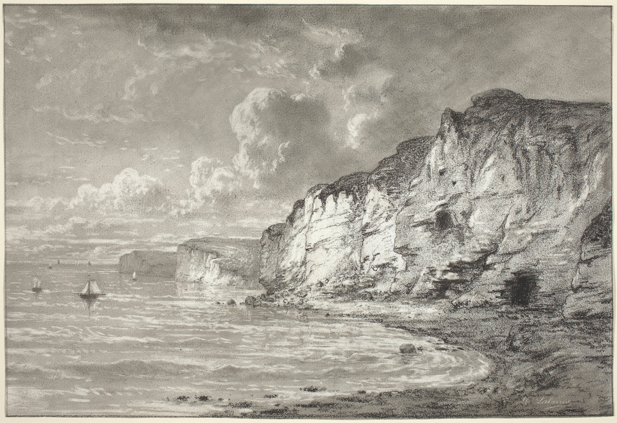 Cliffs along the Normandy Coast by Maxime Lalanne (French, 1827 - 1886), 16X12"(A3)Poster Print