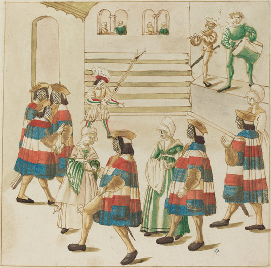 c. 1515 by German 16th Century (Men in Red, White and Blue Dancing with  Their Partners), 16X12"(A3)Poster Print