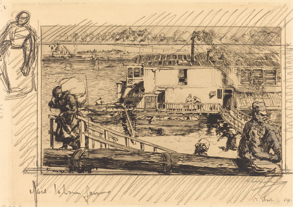 The Wash-house (Le lavoir) by Auguste Lepère (French, 1849 - 1918), 16X12"(A3)Poster Print