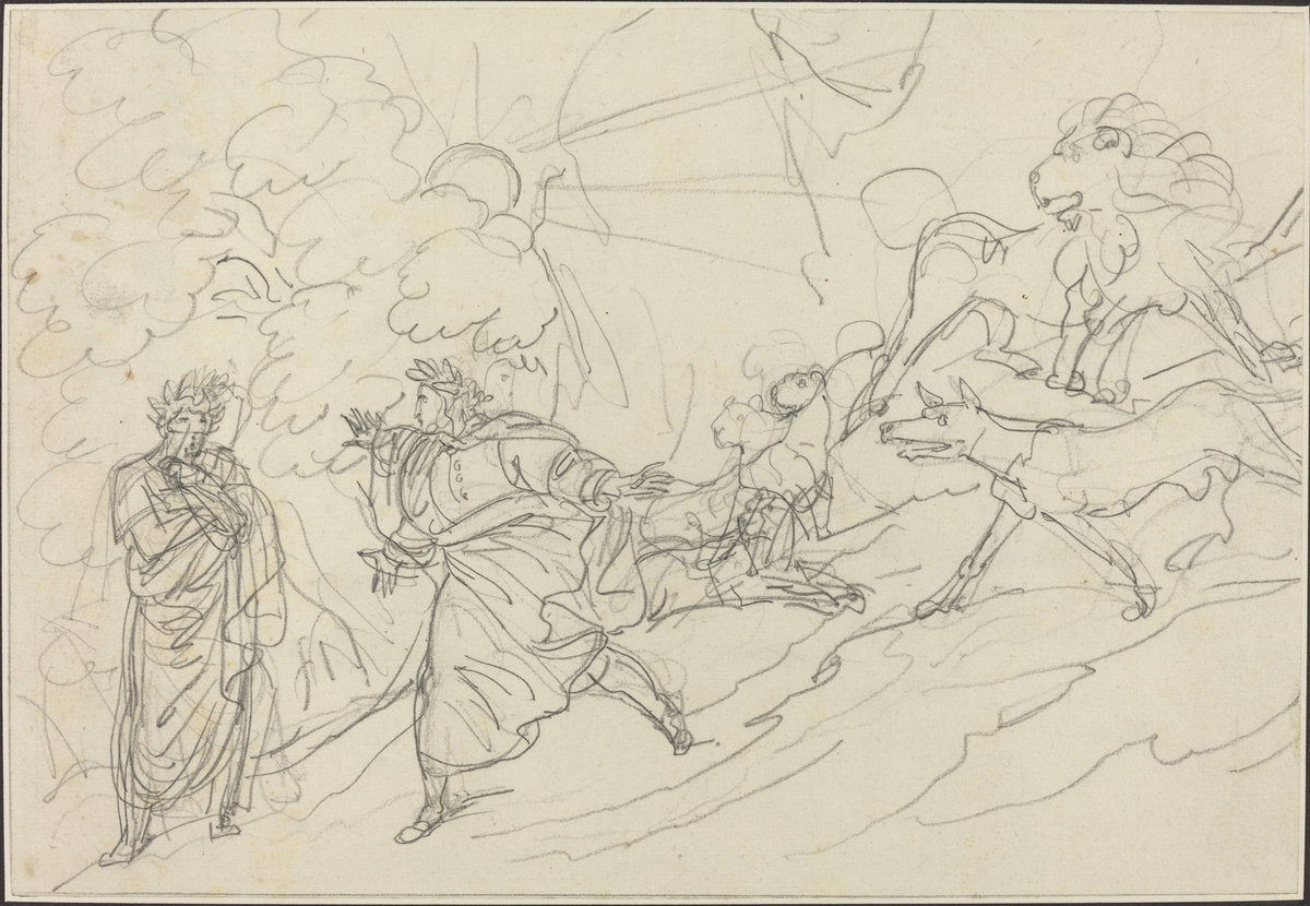 Dante Flees the Wild Beasts and Meets Virgil by Bartolomeo Pinelli (Italian, 1781 - 1835), 16X12"(A3)Poster Print
