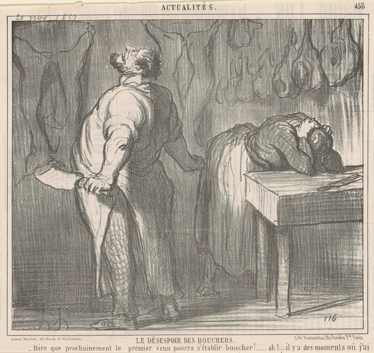 Le désespoir des bouchers by Honoré Daumier (French, 1808 - 1879), 16X12"(A3)Poster Print