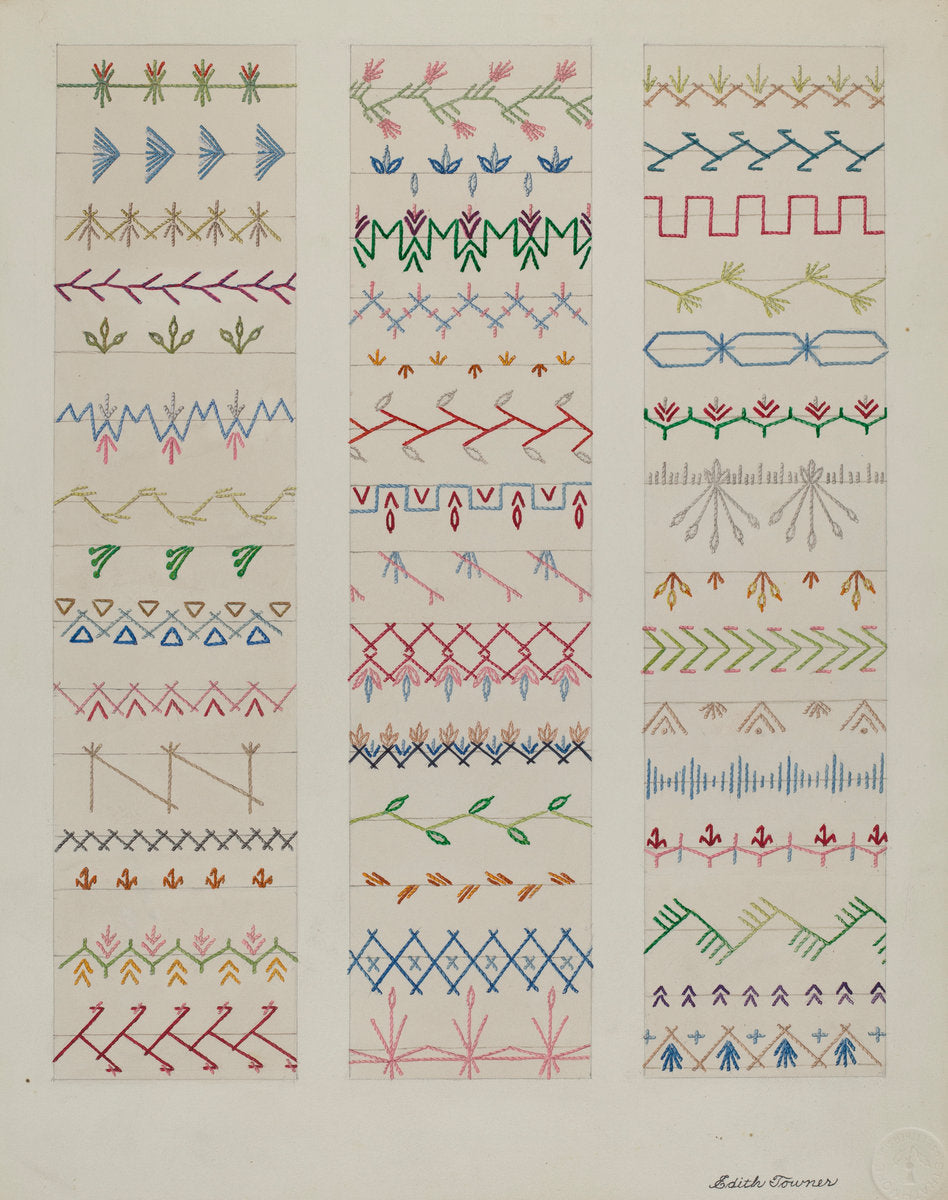 Samples of Stitching by Edith Towner (American, active c. 1935), 16X12"(A3)Poster Print